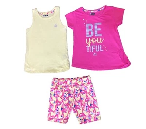 Girls Side Tie Graphic Athletic T-shirt Tank Top Bike Shorts Size S 7/8 - Picture 1 of 2