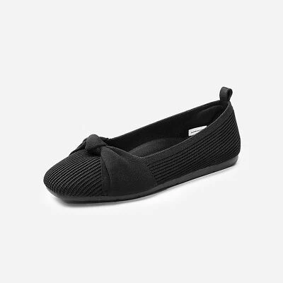 Sapatos baixos femininos leves de malha biqueira quadrada confortável slip on casual - Imagem 1 de 4