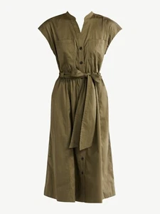 Free Assembly Women’s Belted Cotton Utility Midi Dress Size XL Kalamata --W2- - Afbeelding 1 van 4