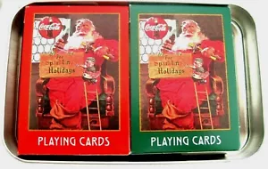 Vintage 1998 Coca-Cola Christmas Playing Cards 2 Decks Sealed in Santa Tin - Picture 1 of 3