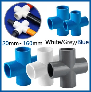 PVC 4-Way Equal Water Supply Connector Coupling Pressure Pipe Fittings 20~160mm - Picture 1 of 40