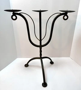 Large Vintage 3 Arm Brutalist Arts And Crafts Style Pillar Candelabra 18” - Picture 1 of 14