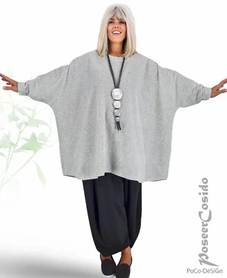 LAGENLOOK Nicki Pulli Pullover Shirt 44 46 48 50 52 54 56 58 60 XL-XXL-XXXL grau - Bild 1 von 4