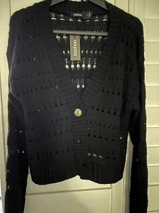 Boohoo Short Black Crochet Cardigan Large New No Tags - Picture 1 of 8