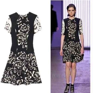 Rebecca Taylor Artisanal Blocked Print Silk A-Line Dress Floral Cap Sleeve 0 - Picture 1 of 16