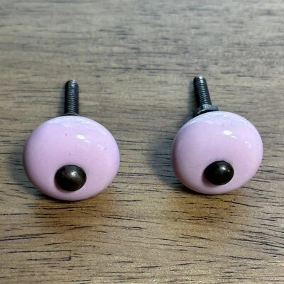 Porcelana cerâmica rosa redonda gaveta puxador botão móveis conjunto de 2 - Imagem 1 de 4