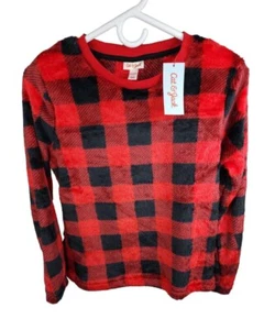 Cat & Jack Fleece Sweatshirt Pullover Size XL 14/16 Red Plaid Unisex - Picture 1 of 6