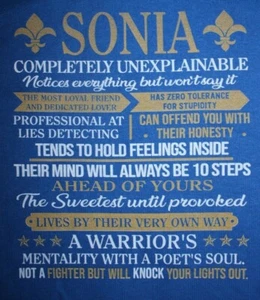 SONIA with attributes for this name  Hoodie Sweatshirt Large, Blue - Imagen 1 de 4