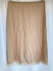 Vintage Shadowline Half Slip S Pinkish Beige Nylon Lace Trim Pillow Tab 24” - Picture 1 of 6