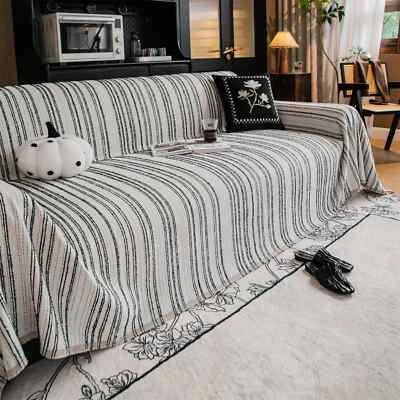 Stripe Jacquard Fleece Sofa Towel with Tassel for Living Room Sofa Blanket Decor - Image 1 of 4