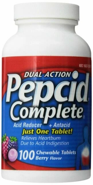 PEPCID COMPLETE 100 ct chewable antacid DUAL ACTION acid reducer unopened - Image 1 of 1