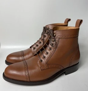 Hockerty Brown Leather Brogue Cap Toe Lace Up Ankle Boots Men’s Sz 39 Spain Read - Picture 1 of 12