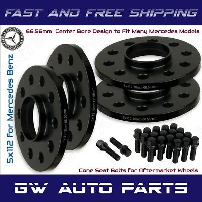 (4) 10mm Mercedes Benz 5x112 Hub Centric Wheel Spacers Kit W/Cone Seat Bolts - Image 1 of 2