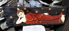 40cm alte echte Dachschindel Holz +handbemalt Buddha Mönch Figur