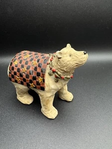 Teresa Kogut Christmas Bear Figurine 4” Folk Art Checked Blanket Holy Necklace - Picture 1 of 18