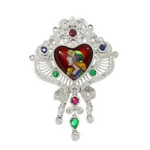 Diamant 1,37ct Multi Stein Anhänger Top Brosche Pt 90255758 - Bild 1 von 8