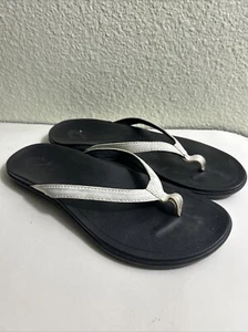 Olukai Ho'opio White Thong Flip Flop Sandal Women's Size 8 - Picture 1 of 10