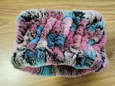 Diadema bufanda de piel de conejo Rex real alta elástica suave hecha a mano súper cálida Foto 1 de 4