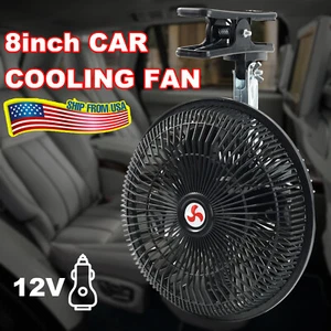 8'' 12V Summer Portable 360 Rotation Car Cooling Oscillating Fan Travel Clip On - Foto 1 di 12