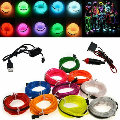Flexible 1M 2M 4m 5M LED Neon Light Glow EL Wire Strip tube Rope Home Car Decor - Image 1 of 4