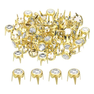 60Pcs Strassnieten, 6mm runde Nieten Kristallklauenperlen Nagelkopf, Gold/Weiß - Bild 1 von 6