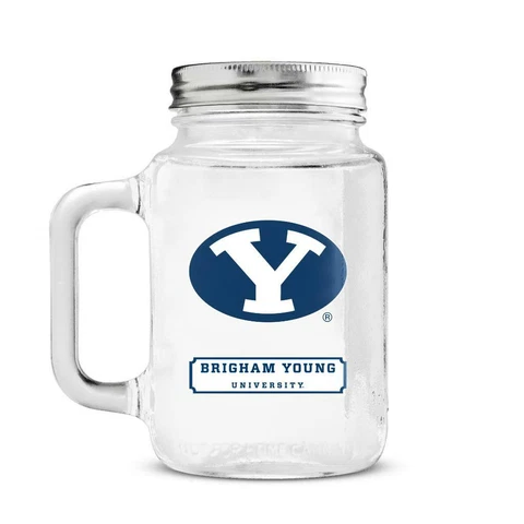 BYU Cougars 20oz Mason Jar with Lid [NEW] NCAA Mug Pint Glass Drink Patio Cover