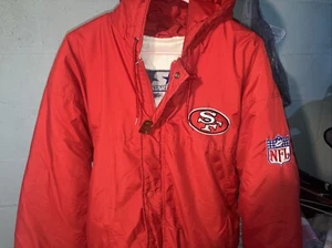 Vintage San Francisco 49ers Starter Jacket Mens Medium Red Full Zip Hood - Picture 1 of 14