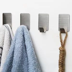 6X Adhesive Kitchen Wall Door Stainless Steel Square Stick Holder Hook Hang zh - Picture 1 of 10