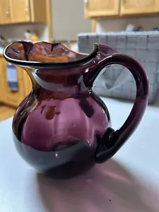 Blenko Hand Blown Amethyst Glass Pinched Pitcher with Applied Handle - 6” EUC - Picture 1 of 9