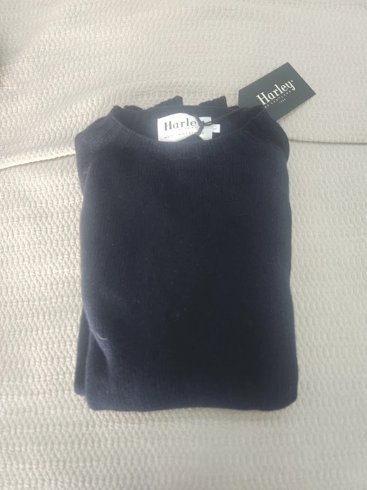 Harley of Scotland   Superfine Lambswool Crew Sweater - Nero Navy Size L NWT - Image 1 of 4