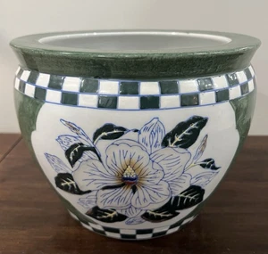 Porcelain Fish Bowl Planter Vase 80s Chinoiserie Koi Fish And Flowers Large READ - Picture 1 of 17