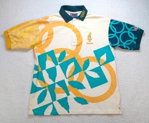1996 Atlanta Olympics Hanes Polo Shirt Medium Yellow Abstract Rings Vintage - Bild 1 von 12