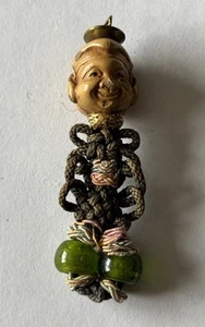 Antique 2 Faced Netsuke w/ Macrame & Class Beads As Is 2-3/4” - Picture 1 of 6