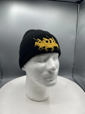 Polo Ralph Lauren Hat Beanie One Size Black Gold Stampede Embroidered Mens - Image 1 of 4