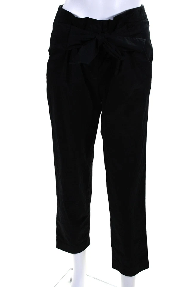 Pantalones para mujer Leifsdottir con cierre de botones plisados delanteros de pierna recta negros talla 0 Foto 1 de 4