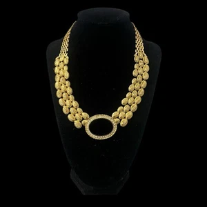 Vintage Etruscan Revival Gold Tone Collar Necklace Triple Strand Circle Pendant - Picture 1 of 10