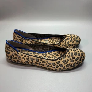 Rothy's The Flat Spotted Leopard Animal Print Size 8 Round Toe Tan Knit Retired - Picture 1 of 9