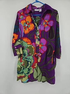 SOFT ENVIRONMENT Tropical Popover Floral Tunika Top Large Baumwolle hell bunt - Bild 1 von 5