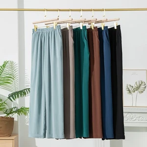 Verano Nuevos Pantalones Informales de Seda Mujer Pantalones Morera Seda Pierna Recta Pantalones Sueltos - Imagen 1 de 29