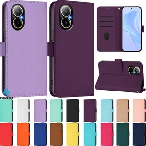 Einfarbige PU Leder Brieftasche Etui Handy Hülle für Realme 15T P4 15 Reno 14 - Picture 1 of 29
