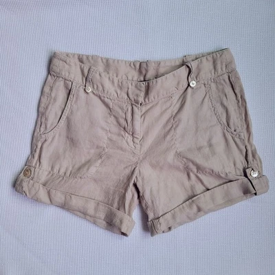 Pantalones Cortos J CREW Lino Natural Tiro Medio Talla 4 Pestaña Enrollable Playa Preppy Exterior Tostado Foto 1 de 4