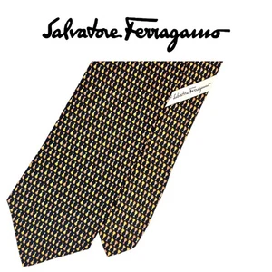 Salvatore Ferragamo schwarze Krawatte - gelb orange braun Hundemotiv italienische Seidenkrawatte - Bild 1 von 10