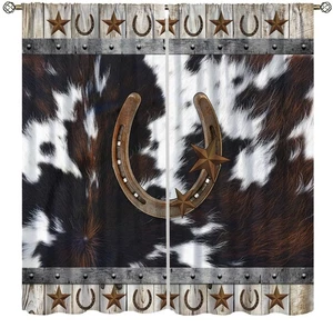 Western Cowhide Animal Curtains, Vintage Texas Plank Cow Fur Horseshoe Decor ... - Bild 1 von 8