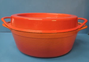 Vtg Le Creuset Cousances Doufeu #16 Dutch Oven Pot W/ Lid Flame Orange Enameled - Picture 1 of 13
