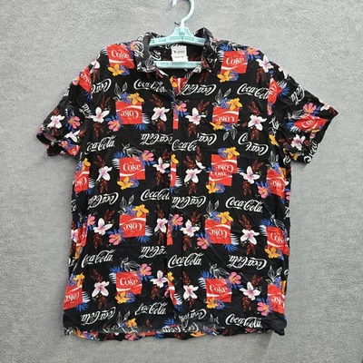 Camisa Coca-Cola Hombres Abotonada L Negra Floral Estampado Gráfico Flores Coca-Cola Foto 1 de 4