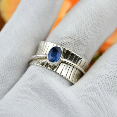 Cianite Spinello Anello a Mano 925 Argento Sterling Anniversario Regalo Gioielli - Immagine 1 di 4