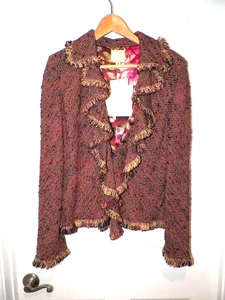 DAMEN VINTAGE ST JOHN COUTURE BURGUNDERROT MALANGE JACKE S 10 NEU MIT ETIKETT - Bild 1 von 8