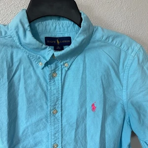 Ralph Lauren Kinder Button Down Hemd Kurzarm Blau Rosa Pony Jungen XL (18-20) - Bild 1 von 5