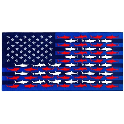 Toalla de playa Sharks American Flag 30 x 60 pulgadas 100 % algodón (Tiburones American Fl... Foto 1 de 2