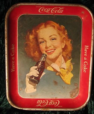 1948 - 1952 年原装可口可乐托盘红发带白色手套有可乐 13 x 10 — 第 1/2 张图片